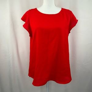 Ann Taylor // Red Satin Flute Sleeve Blouse, Size XL